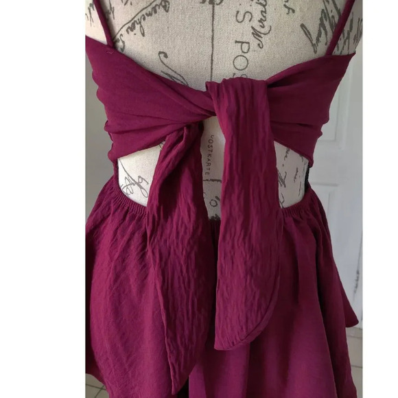 NWT Winsor Sleeveless Peplum Burgundy Romper Tie Back Size S - Picture 5 of 7